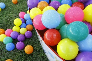 small color balls are in the bowl.