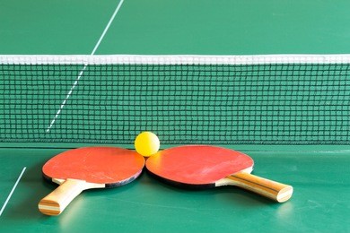 equipment for table tennis - racket, ball, table, net
