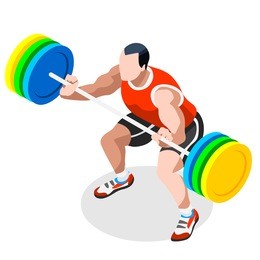 weightlifting athlete sportsman 3d flat isometric power lifting lifter barbell athletics. sporting game championship competition. athlete isolated on white sport infographic events vector image
