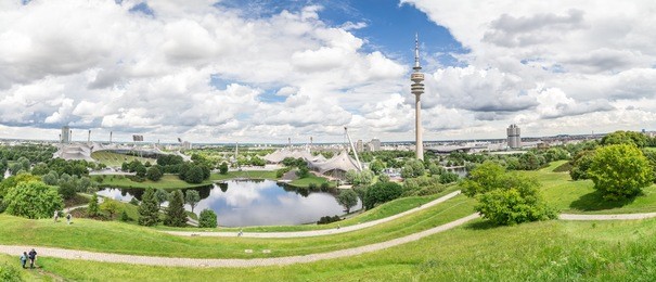 panoramic view of the olympiapark, munich. june 2016