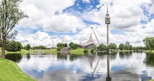 panoramic view of the olympiapark, munich. june 2016