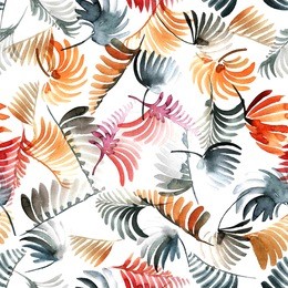 watercolor painted trees foliage. leafy seamless pattern.