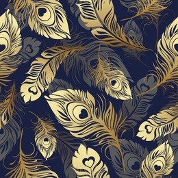 gold feathers seamless pattern. rich , luxury design, expensive jewelry. for use in textile , print, fabric , wallpaper, wrapper. vector background