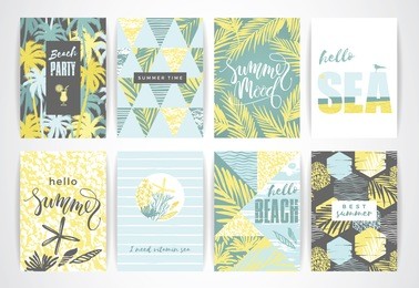 set of summer vacation cards. vector illustrations