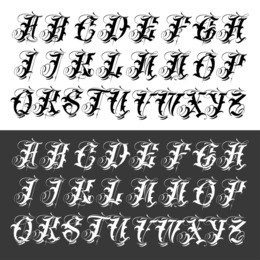 hand drawn vector calligraphy tattoo style alphabet
