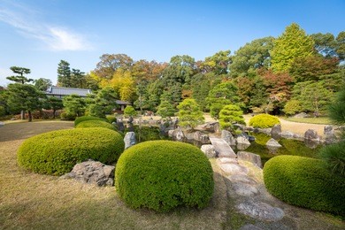 traditional japanese garden in autumn. kyoto, japan