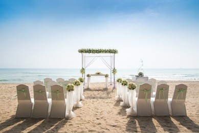 romantic wedding setting on the beach.