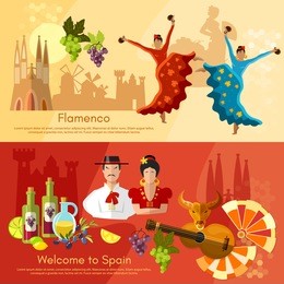 spain banners traditions and culture spanish attractions vector illustration