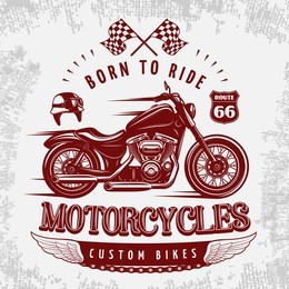 motorcycle grey poster with vinous bike on road and headline born to ride vector illustration