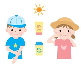 kids protect their skin from ultraviolet rays with sunscreen and hats/kids uv protection 