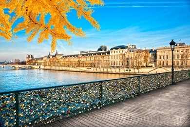 view of the louvre museum and pont des arts, paris - france