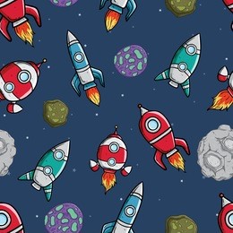 rocket or spaceship seamless pattern with asteroid and star