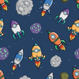 seamless pattern of spaceship with star and asteroid