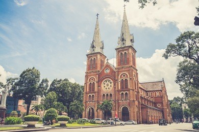 outside saigon notre dame basilica,vietname  (vintage filter effect used)
