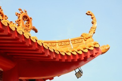 elaborate design on the eave of a chinese temple