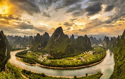 xianggong hill landscape of guilin, li river and karst mountains. xingping, yangshuo county, guangxi province, china.