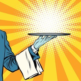 waiter hand tray presentation pop art retro vector