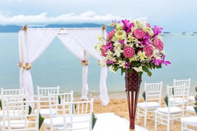 wedding setting on the beach for wedding ceremony