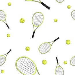 hand drawn tennis racket and ball seamless pattern . sports equipment for the game. vector illustration