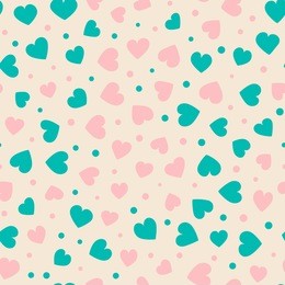 seamless hearts and dots pattern. vector repeating texture.