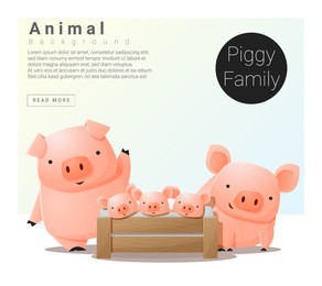 cute animal family background with pigs , vector , illustration
