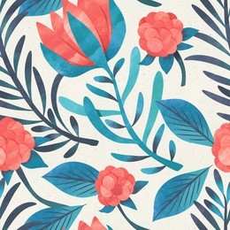 seamless watercolor floral pattern on paper texture. botanical background