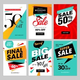flat design eye catching sale website banners for mobile phone. vector illustrations for social media banners, posters, email and newsletter designs, ads, promotional material.