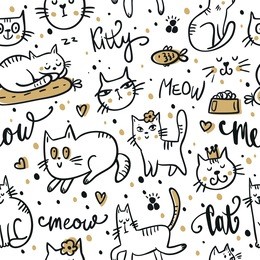 seamless pattern with cute cat. pet animal vector illustration