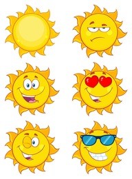 sun cartoon mascot characters. set vector collection isolated on white
