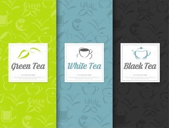 set of vector design elements for packages green tea style.