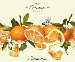 vector orange seamless horizontal border. background design for juice, tea, natural cosmetics, bakery with orange filling, farmers market, grocery ,health care products. best for packaging design.