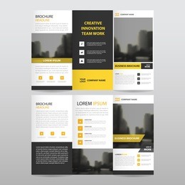 yellow black triangle business trifold leaflet brochure flyer report template vector minimal flat design set, abstract three fold , roll up presentation layout templates a4 size