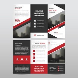 red black triangle business trifold leaflet brochure flyer report template vector minimal flat design set, abstract three fold , roll up presentation layout templates a4 size