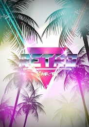 retro futurism neon poster with palm tree - vector illustration