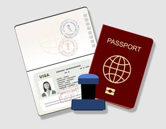 passport with visa stamp. identification document and stamp flat vector illustration