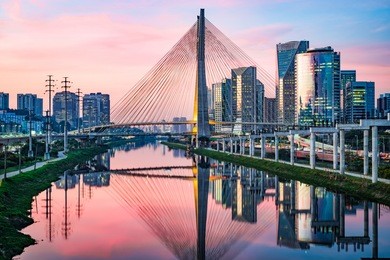 estaiada bridge in sao paulo at sunset skyline - brazil - south america