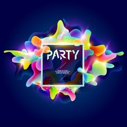 poster for party.  plastic colorful shapes.