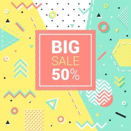 modern colorful poster, banner, flyer template in the memphis style. big sale. special offer. up to 50% discount.