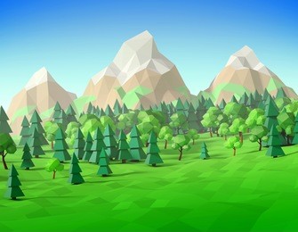 cartoon low poly summer landscape. 3d rendering