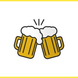 toasting beer glasses color icon. cheers. two foamy beer glasses. isolated vector illustration