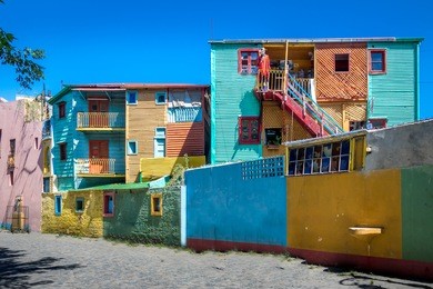 colorful buildings of caminito street in la boca neighborhood - buenos aires, argentina 