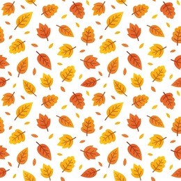 autumn leaves seamless pattern. scattered colorful yellow and orange leaves on white background. vector illustration.