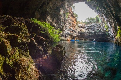 image of famous melissani lake on kefalonia island in greece