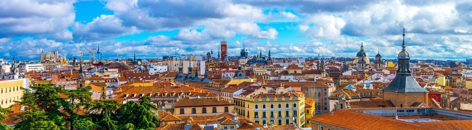 aerial view of madrid taken from the top of the almudena cathedral in madrid