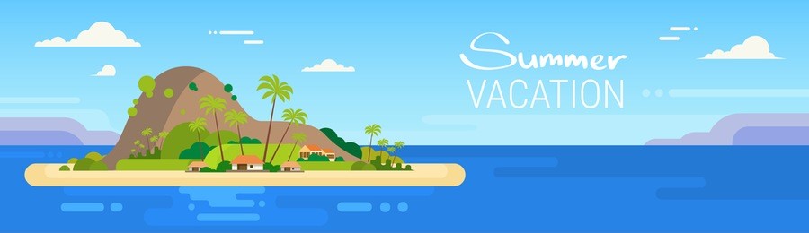 summer vacation tropical ocean island flat vector illustration