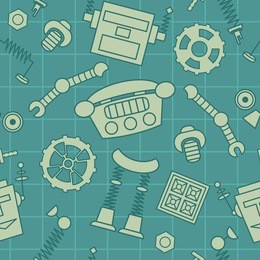 smart robot parts and details vector background seamless pattern. 
