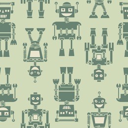 cute retro robots colorful silhouette vector background seamless pattern 