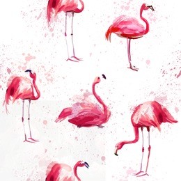 seamless watercolor pattern with pink watercolor flamingos
