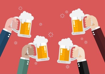 people clinking beer glasses. concept of cheering people party celebration