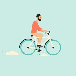 cool vector character design on adult young man riding bicycles. stylish male and hipsters on bicycle, side view, isolated
